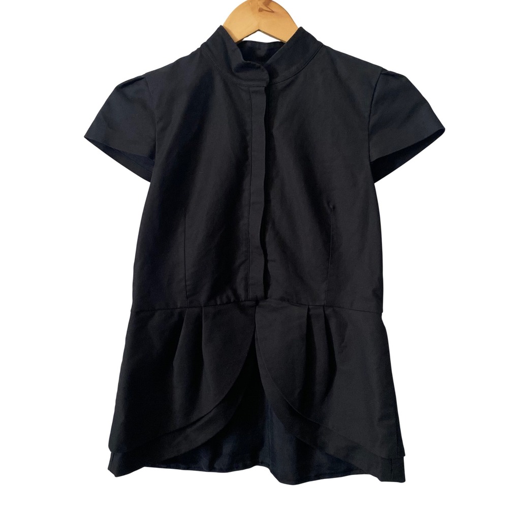 Alice + Olivia Employed Chic Black Mock Neck Peplum Blouse Size 8 Contemporary